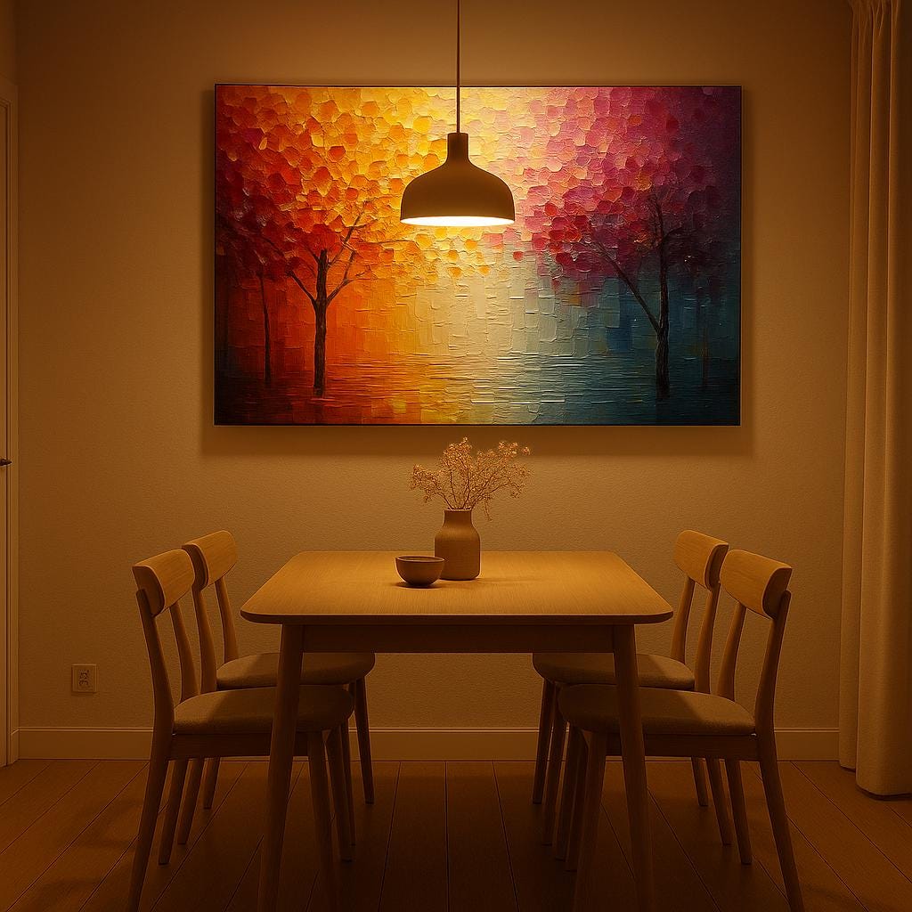 Original Colorful Tree Oil Painting, Large Abstract Texture Canvas, Boho Wall Art