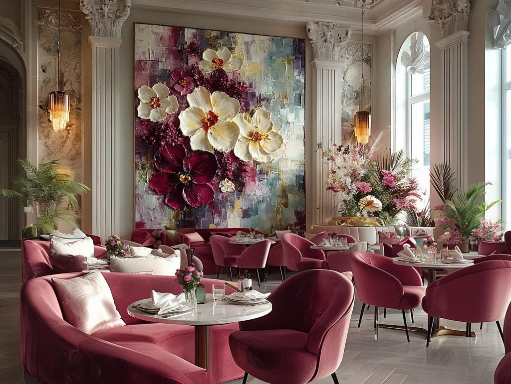 Large Orchid Oil Painting On Canvas, 3D Impasto Floral Art