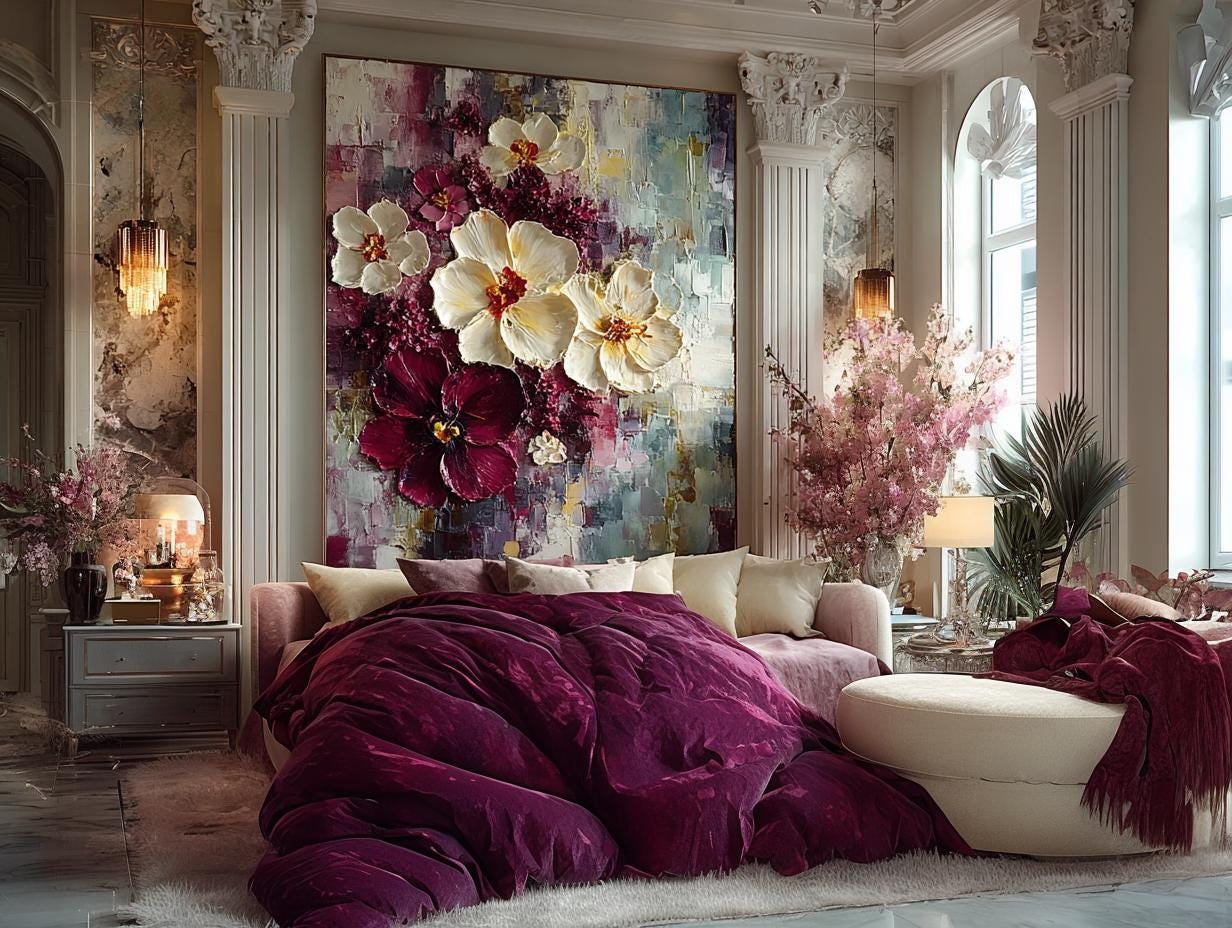 Large Orchid Oil Painting On Canvas, 3D Impasto Floral Art