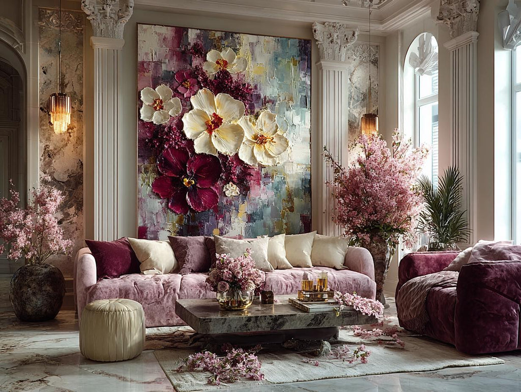 Large Orchid Oil Painting On Canvas, 3D Impasto Floral Art