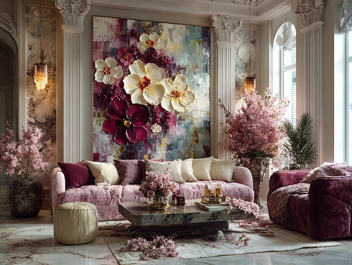 Large Orchid Oil Painting On Canvas, 3D Impasto Floral Art