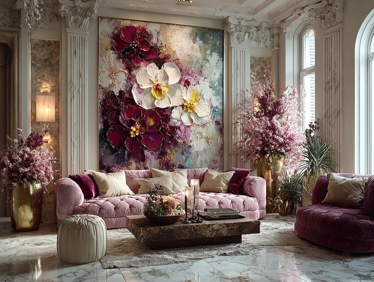 Large Orchid Oil Painting On Canvas, 3D Impasto Floral Art