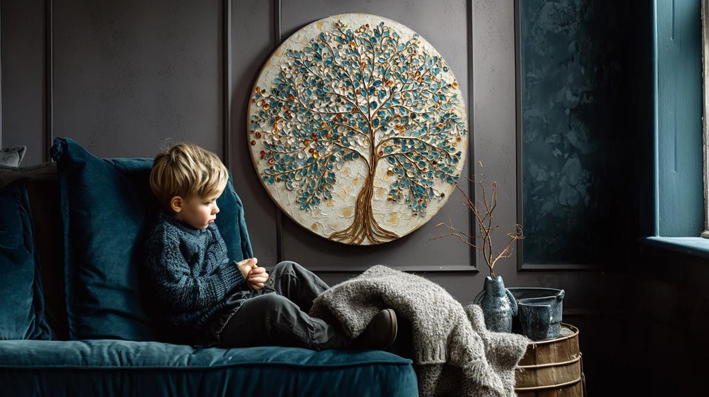 Large Original Round Canvas Resin Tree, Abstract Canvas Art 3D Impasto Textured Tree Wall Art Living Room Decor 50cms