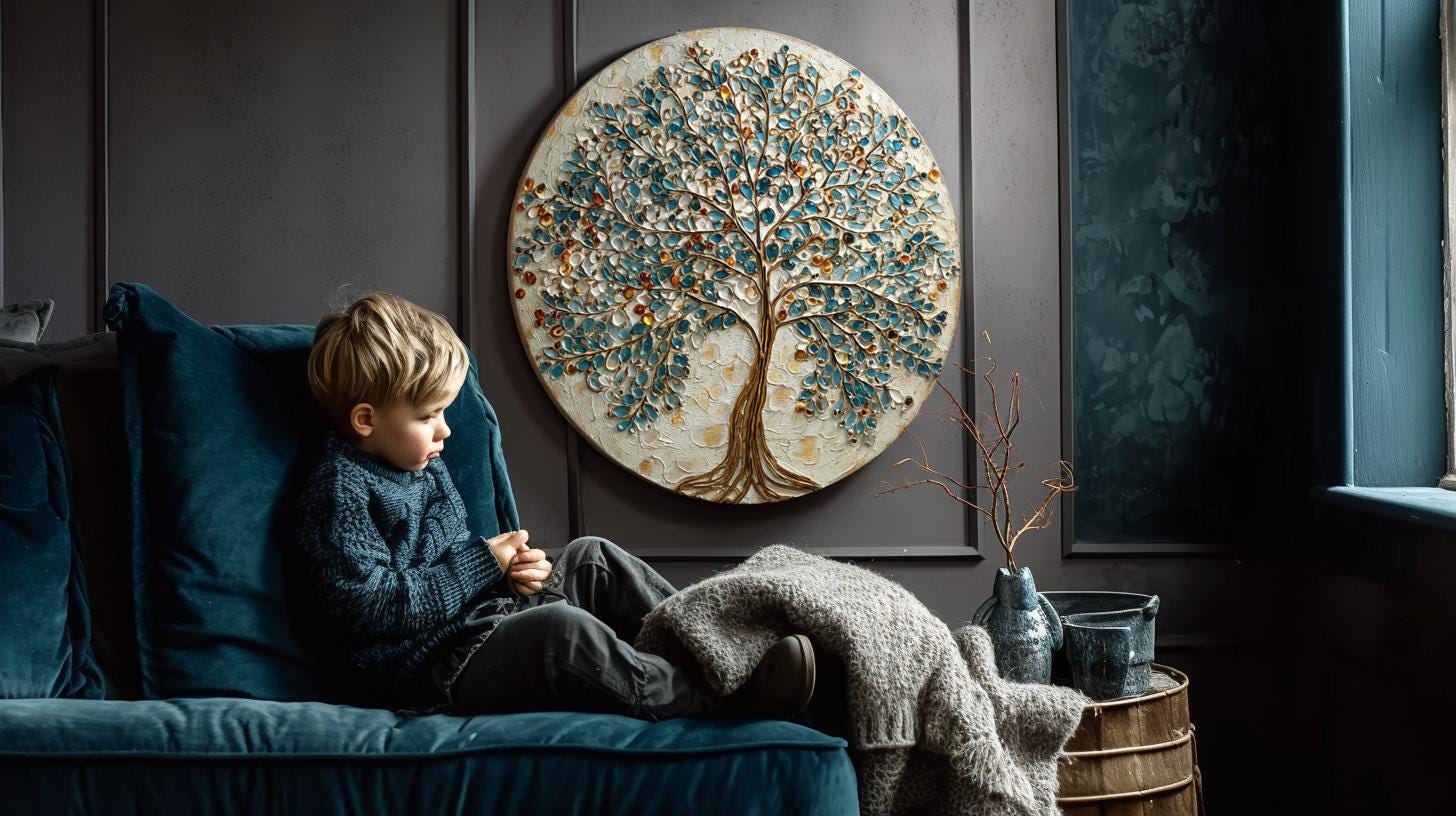 Large Original Round Canvas Resin Tree, Abstract Canvas Art 3D Impasto Textured Tree Wall Art Living Room Decor 50cms