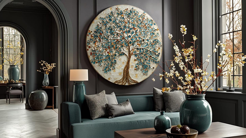 Large Original Round Canvas Resin Tree, Abstract Canvas Art 3D Impasto Textured Tree Wall Art Living Room Decor 50cms