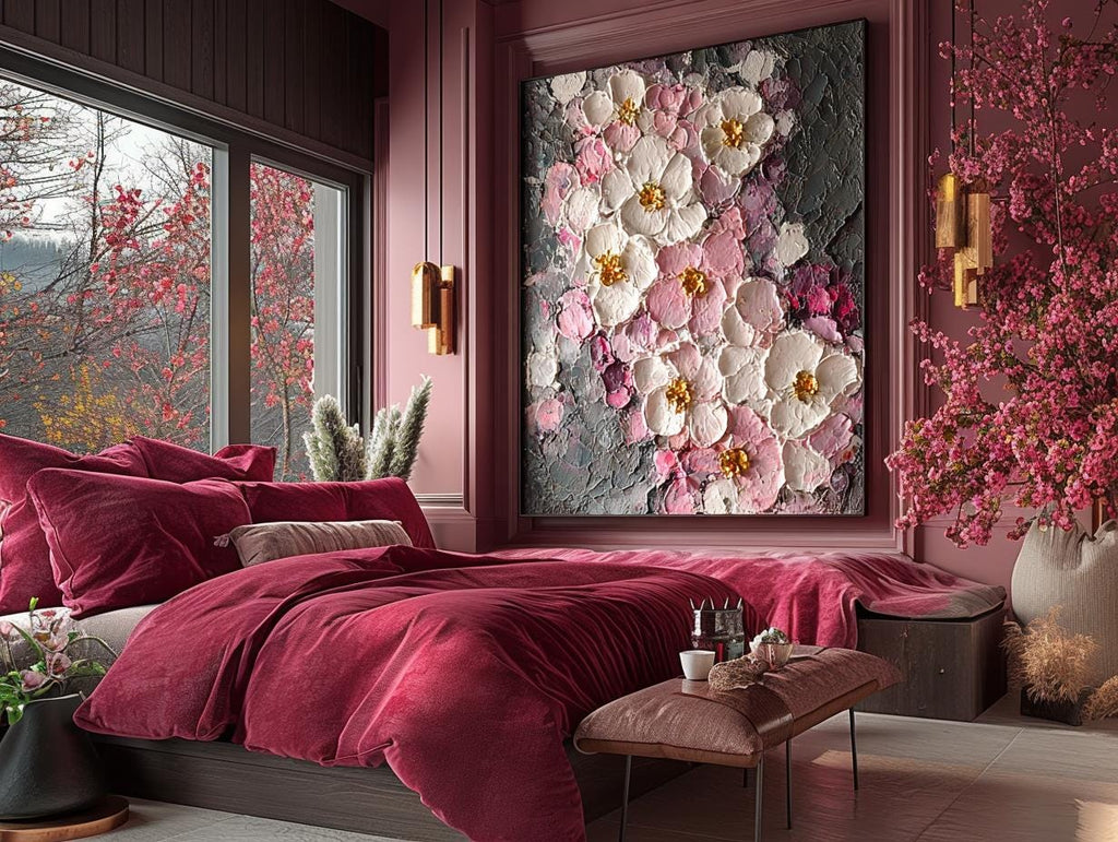 Large Orchid Oil Painting On Canvas, 3D Impasto Textured Floral Wall Art