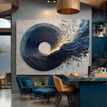 Navy Blue Canvas Painting Abstract Textured Minimalist Large Enso Circle Living Room Decor