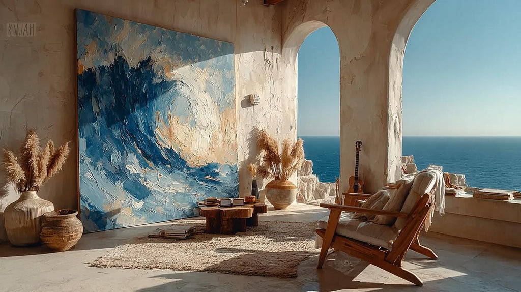 Large Textured Ocean Wave Painting, 3D Impasto Canvas Art