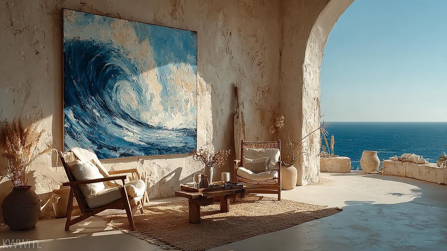 Large Textured Ocean Wave Painting, 3D Impasto Canvas Art