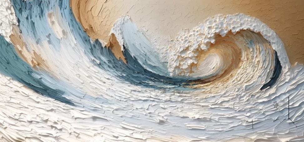 Large Textured Ocean Wave Painting, 3D Impasto Canvas Art
