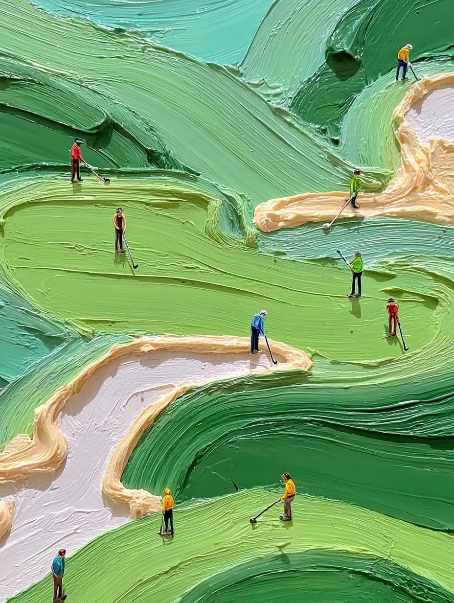 Green Golf Course Painting, Textured Abstract Canvas Art
