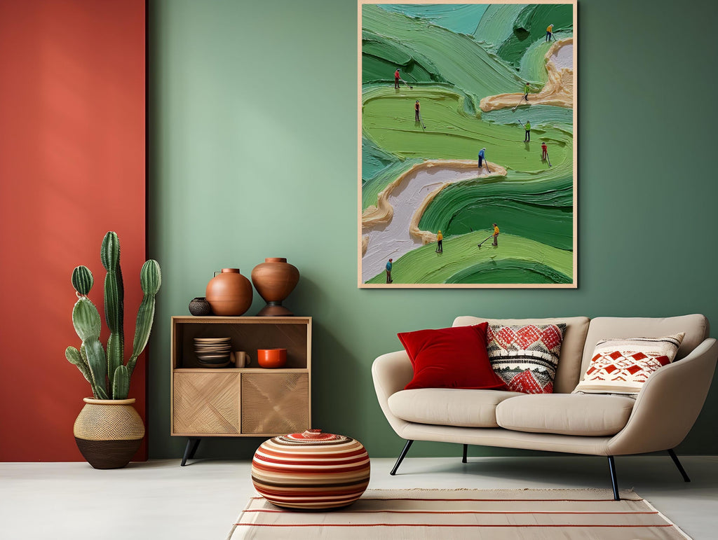 Green Golf Course Painting, Textured Abstract Canvas Art