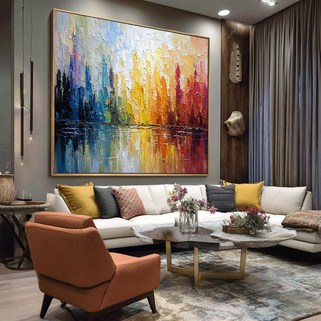 Original Colorful Oil Painting on Canvas, Abstract Texture, Large Wall Art