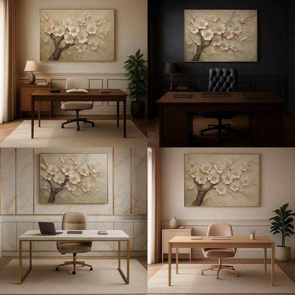 Large White Cherry Blossom Oil Painting, 3D Impasto Floral Canvas Art