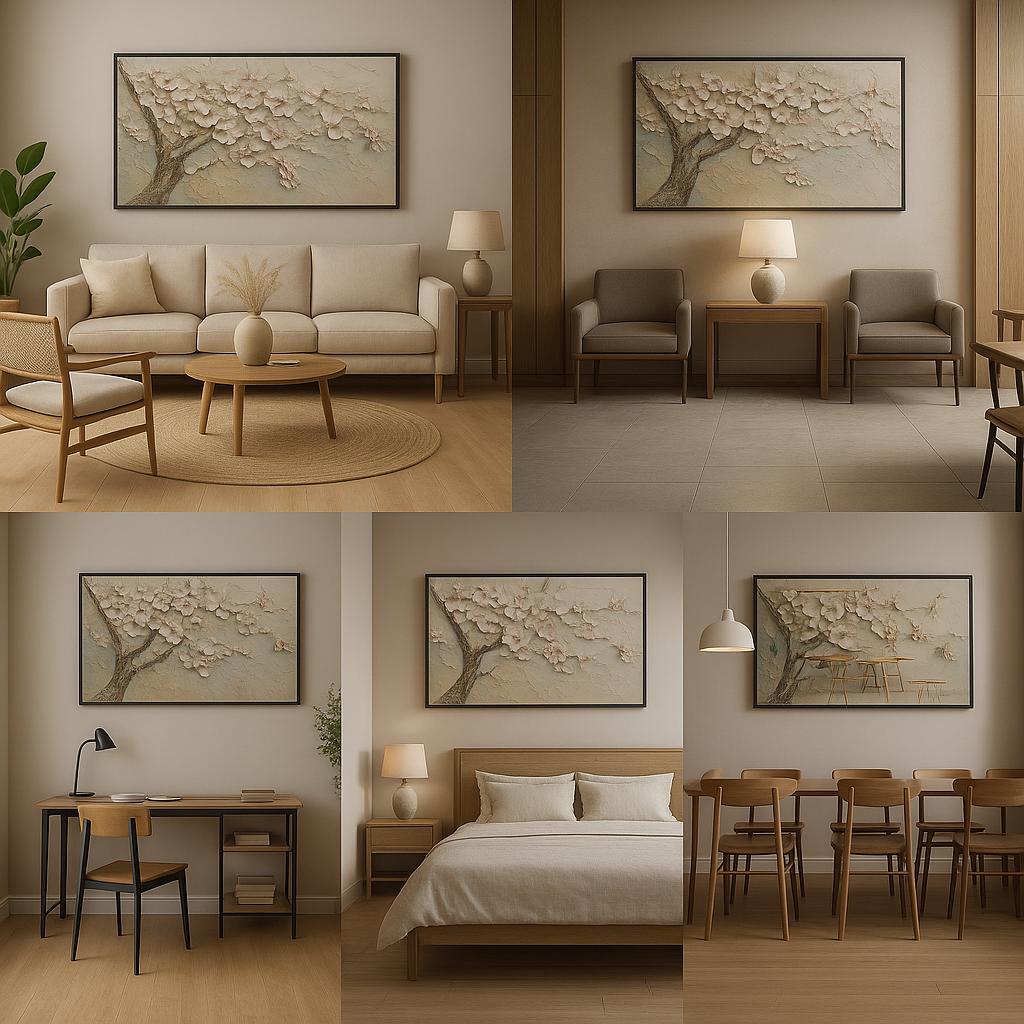 Large White Cherry Blossom Oil Painting, 3D Impasto Floral Canvas Art