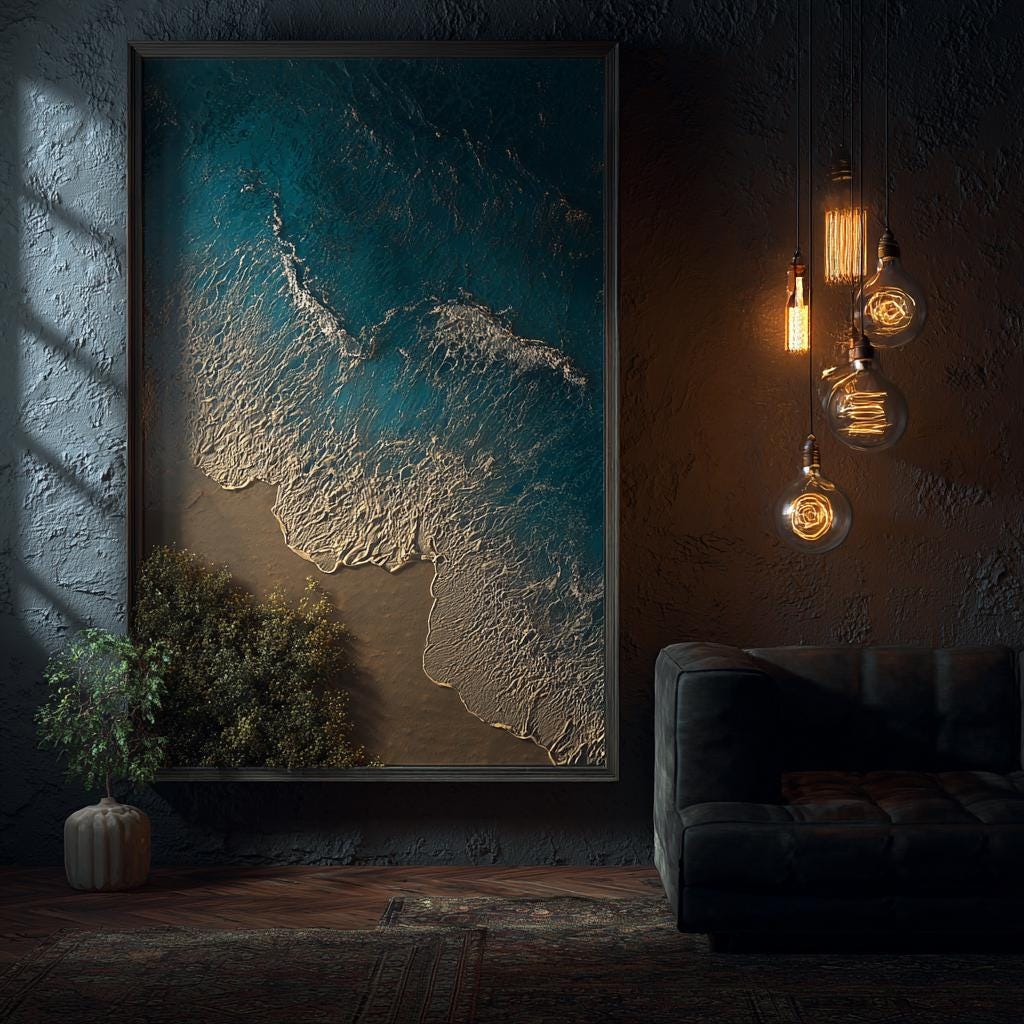 Large 3D Impasto Ocean Painting, Textured Abstract Seascape Canvas Art