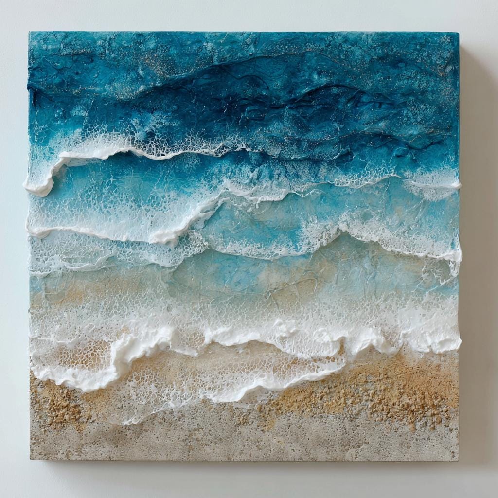 Large 3D Impasto Ocean Painting, Textured Abstract Seascape Canvas Art