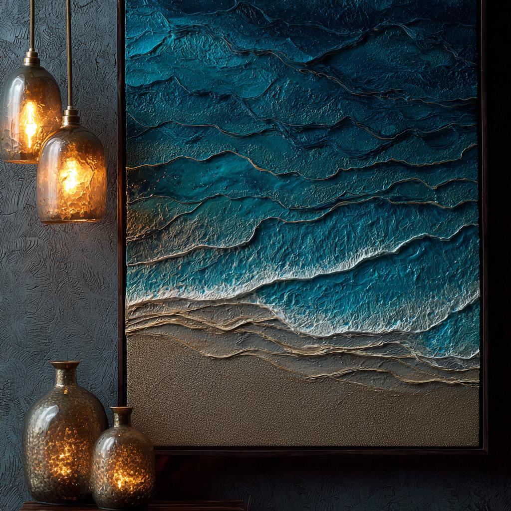 Large 3D Impasto Ocean Painting, Textured Abstract Seascape Canvas Art