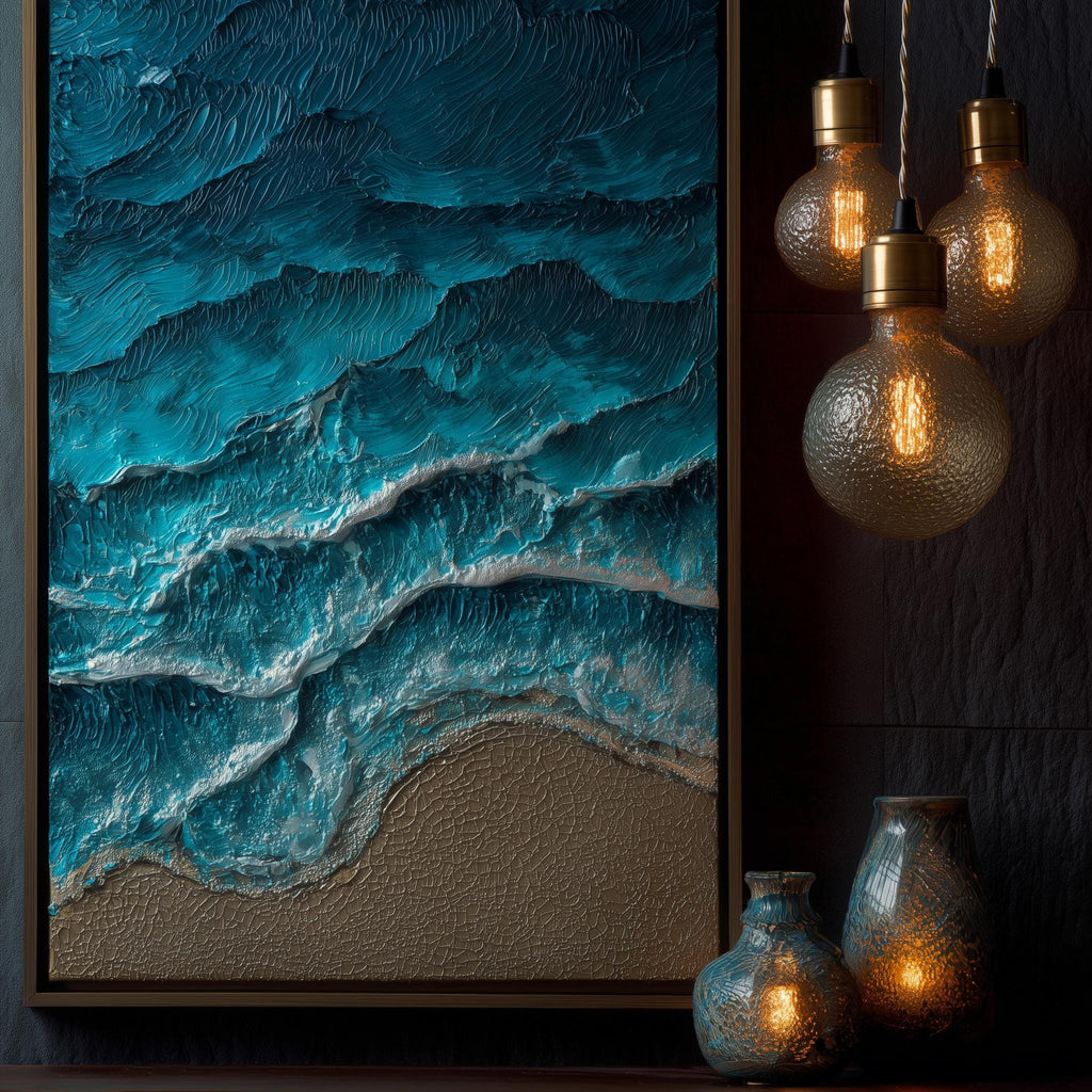 Large 3D Impasto Ocean Painting, Textured Abstract Seascape Canvas Art