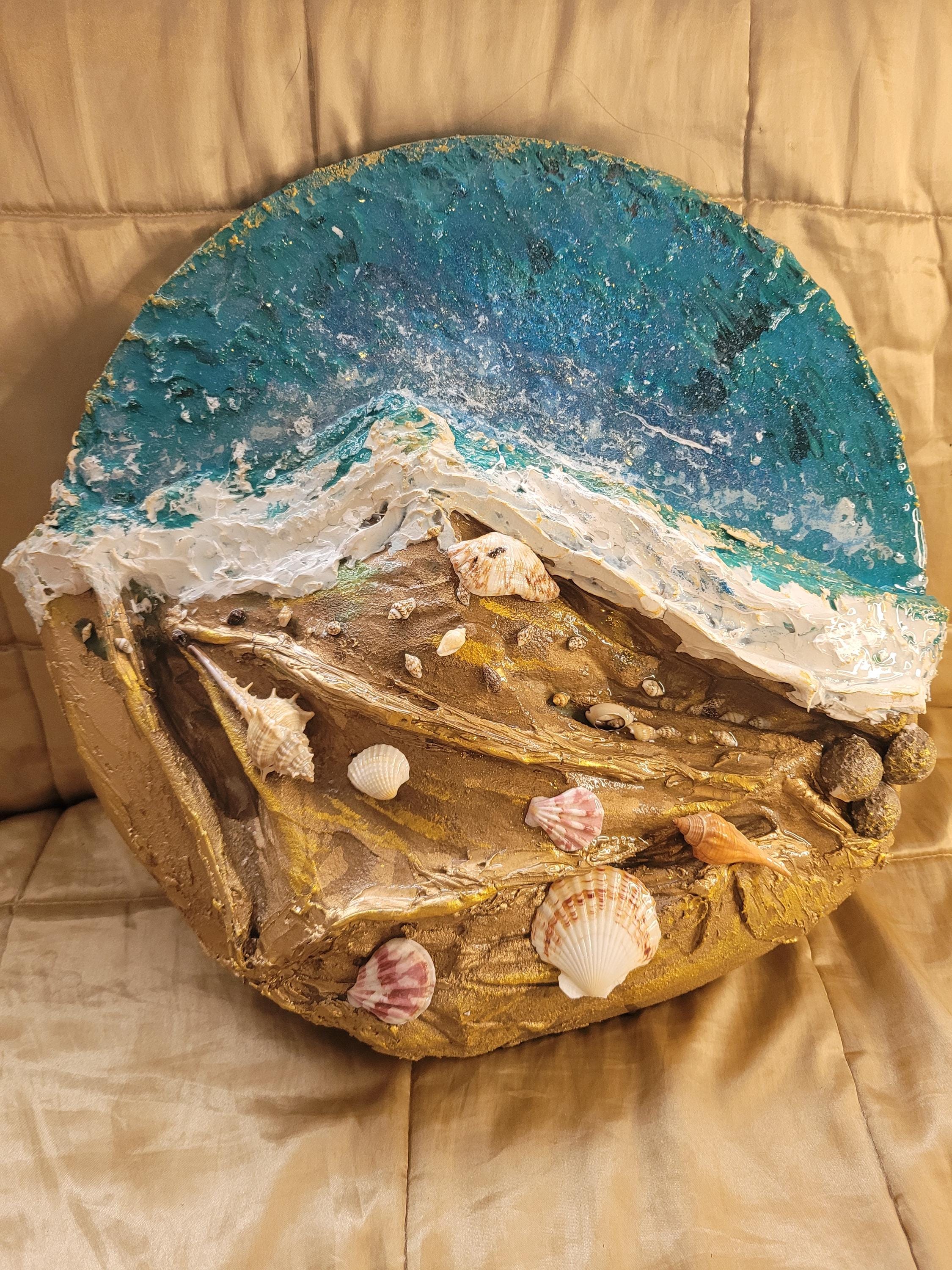 Textured Impasto Seascape Oil Painting, 3D Beach Canvas Art (50 cms)