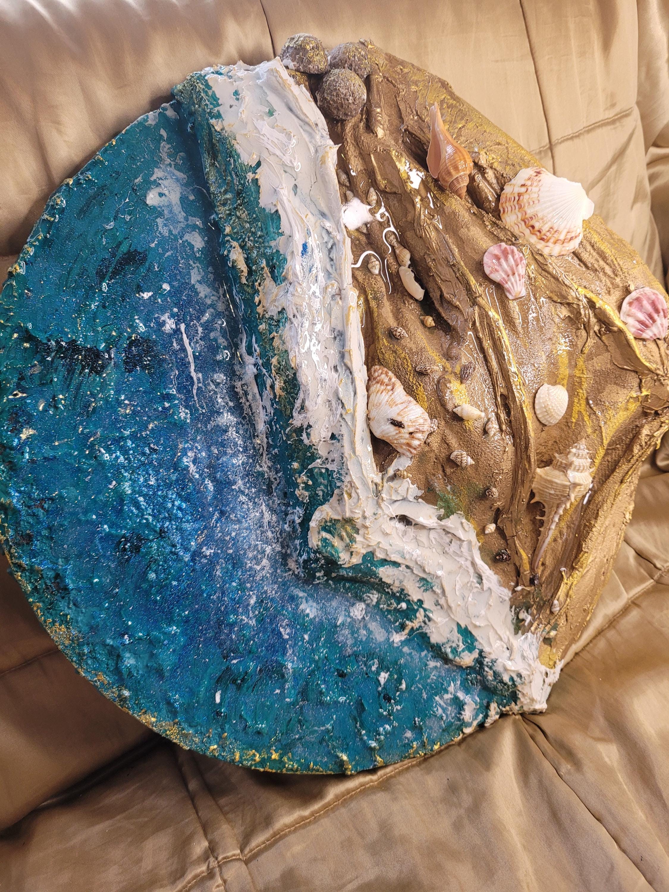 Textured Impasto Seascape Oil Painting, 3D Beach Canvas Art (50 cms)