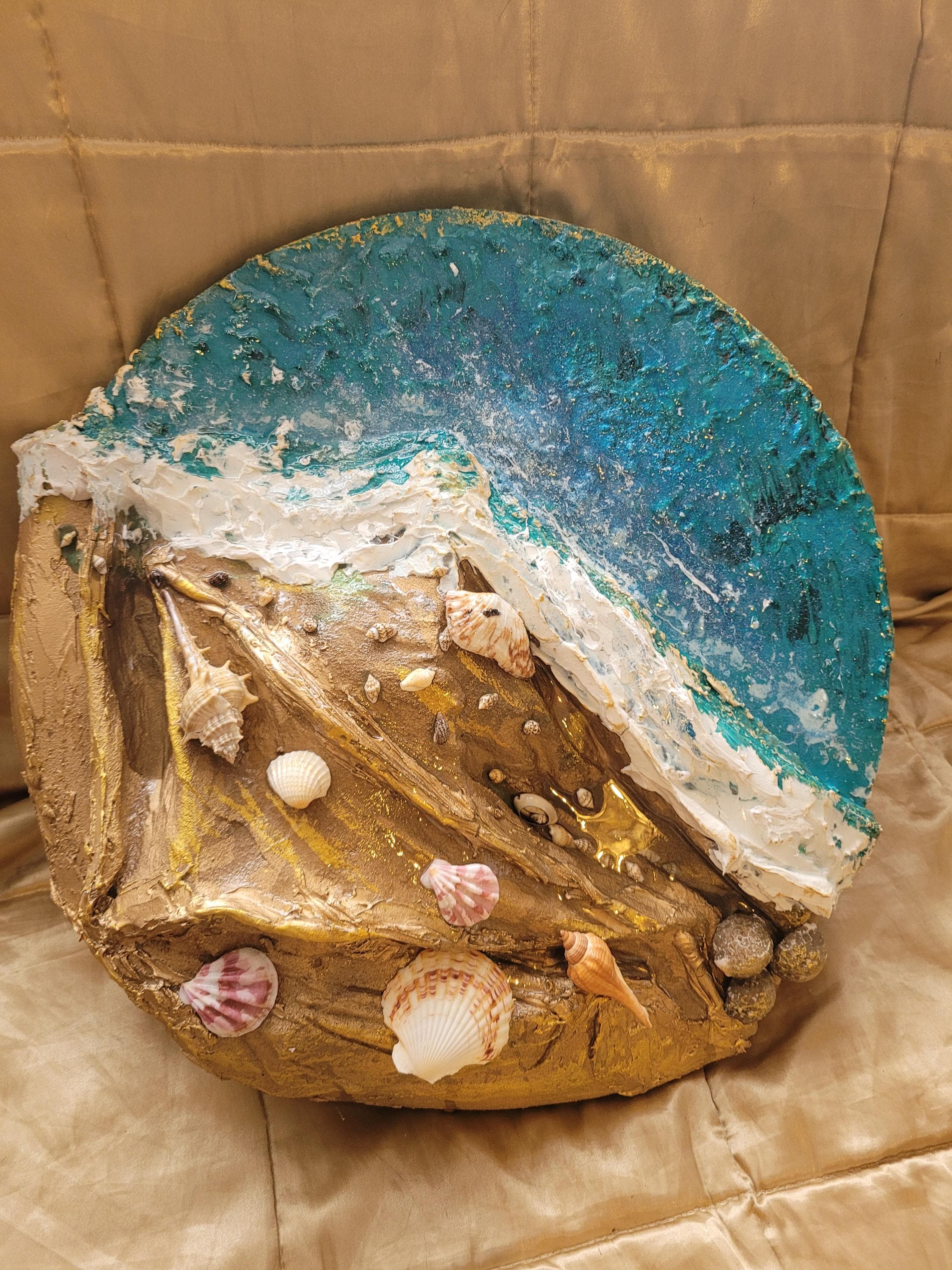 Textured Impasto Seascape Oil Painting, 3D Beach Canvas Art (50 cms)