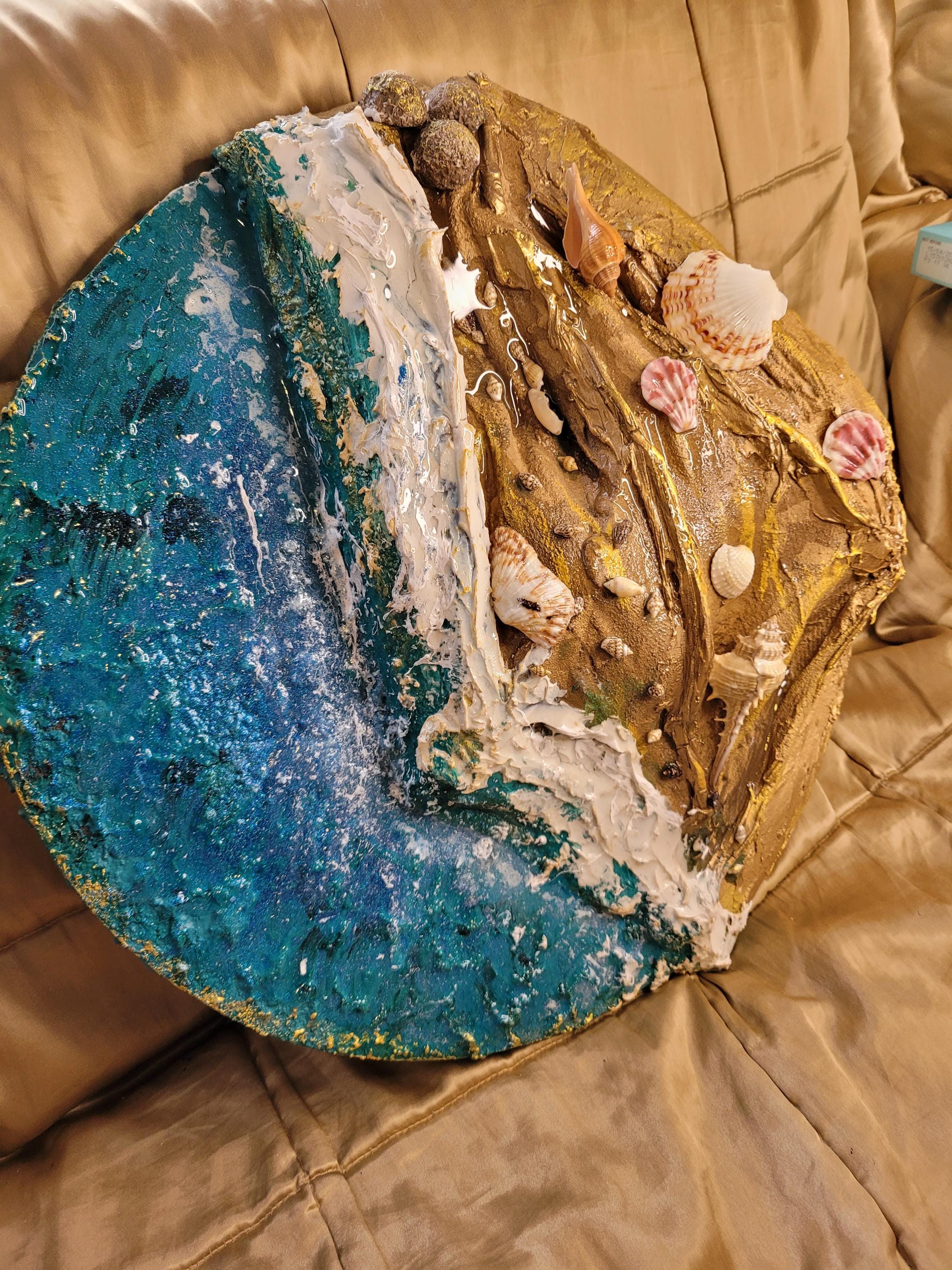 Textured Impasto Seascape Oil Painting, 3D Beach Canvas Art (50 cms)