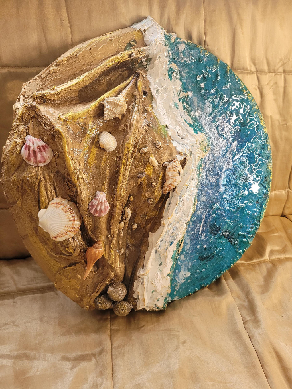 Textured Impasto Seascape Oil Painting, 3D Beach Canvas Art (50 cms)