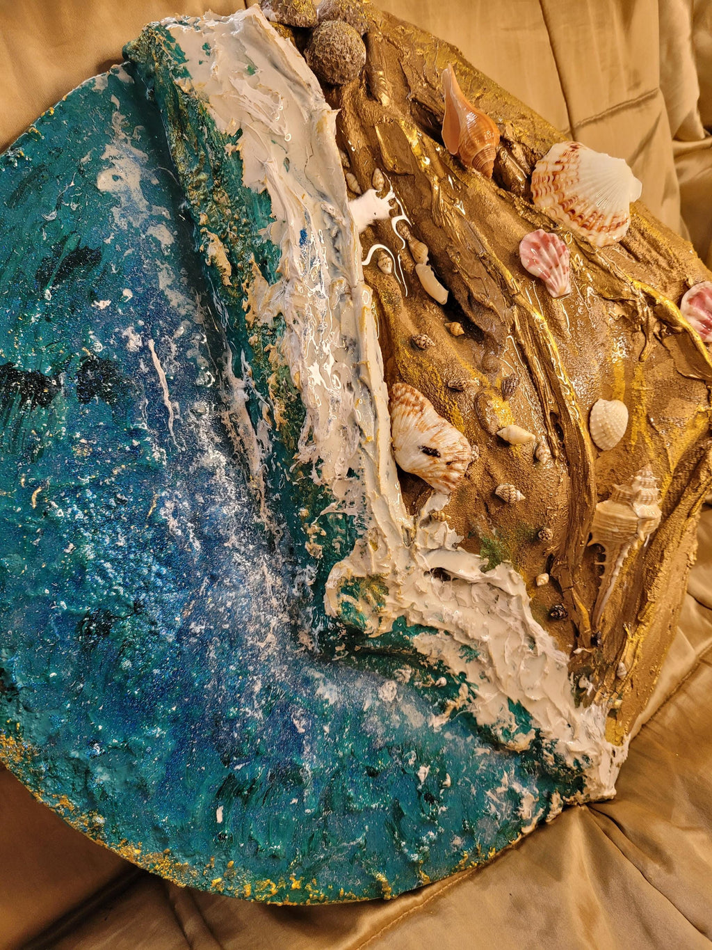 Textured Impasto Seascape Oil Painting, 3D Beach Canvas Art (50 cms)