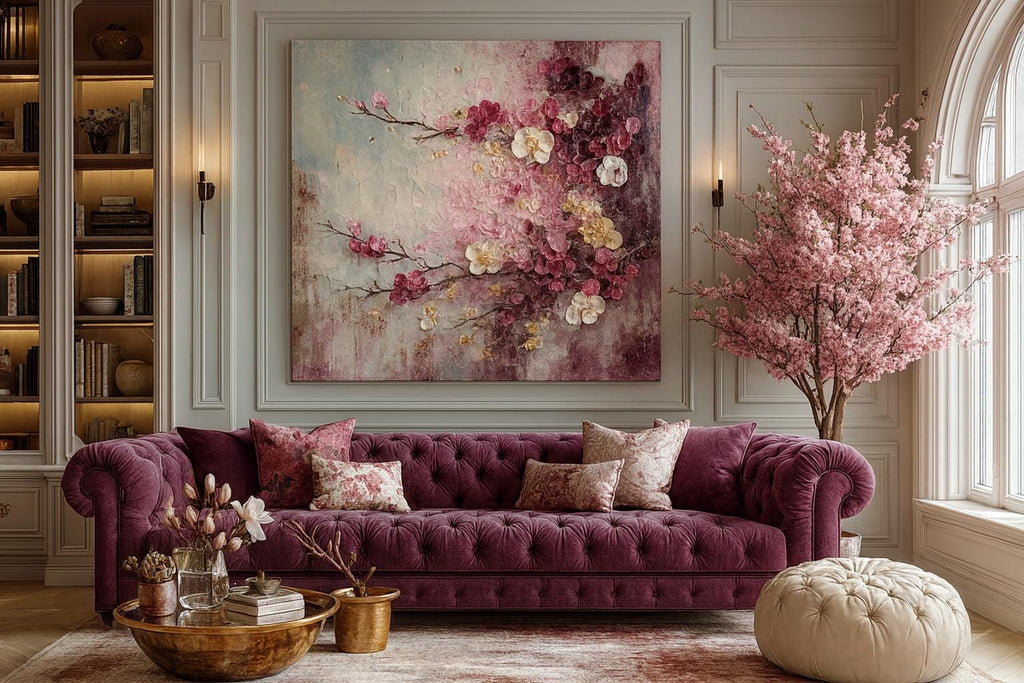 Large Orchid Oil Painting On Canvas, 3D Impasto Textured Floral Wall Art