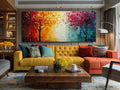 Original Colorful Tree Oil Painting, Large Abstract Texture Canvas, Boho Wall Art