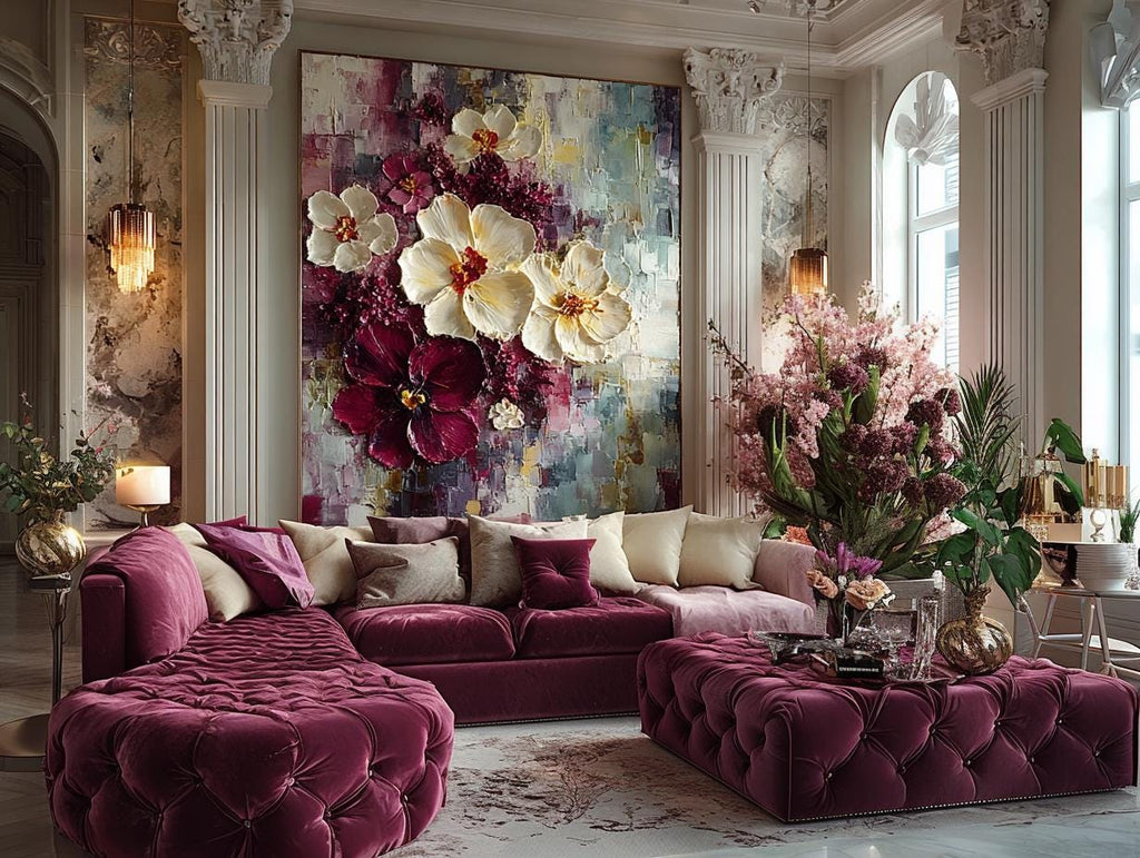 Large Orchid Oil Painting On Canvas, 3D Impasto Floral Art