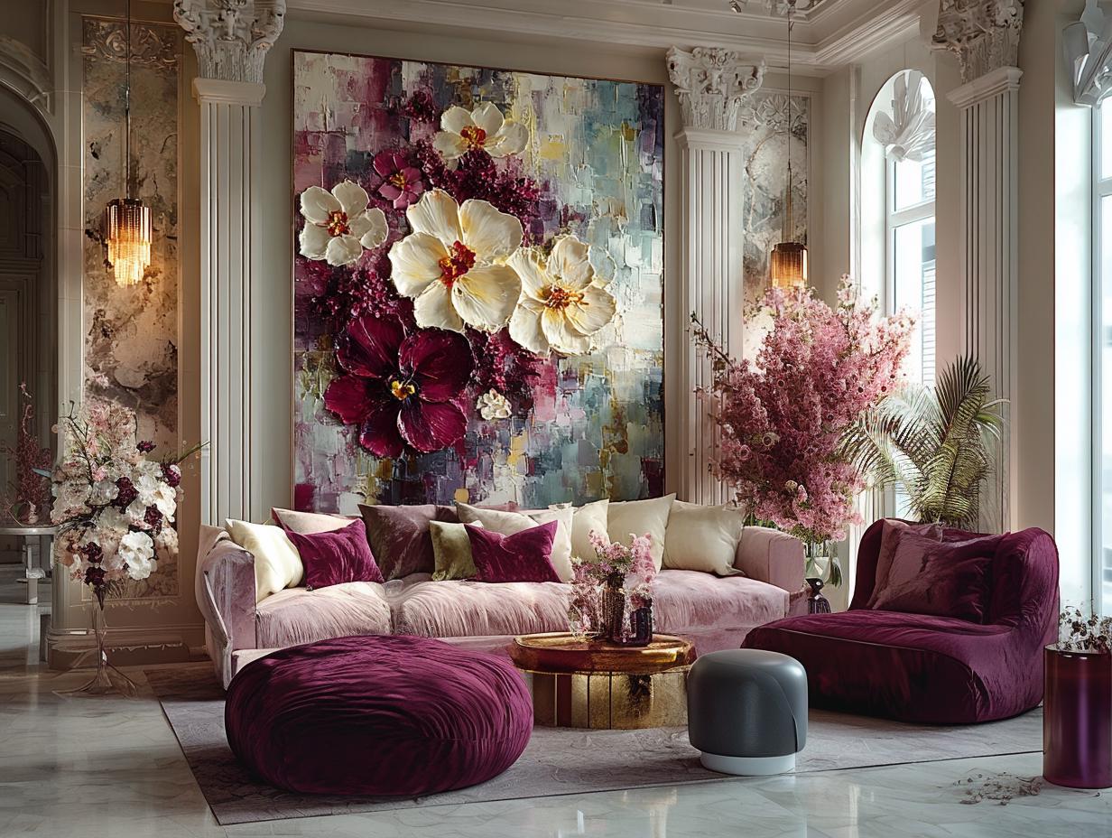 Large Orchid Oil Painting On Canvas, 3D Impasto Floral Art