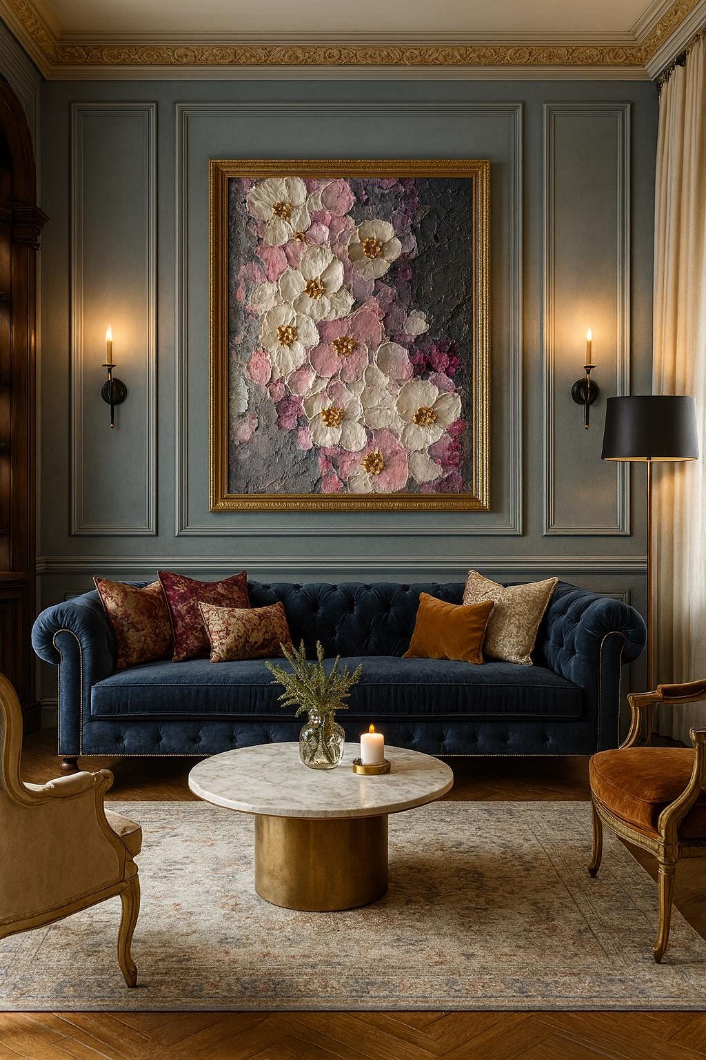 Large Orchid Oil Painting On Canvas, 3D Impasto Textured Floral Wall Art
