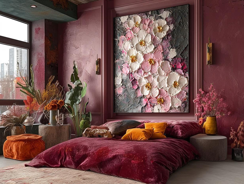 Large Orchid Oil Painting On Canvas, 3D Impasto Textured Floral Wall Art