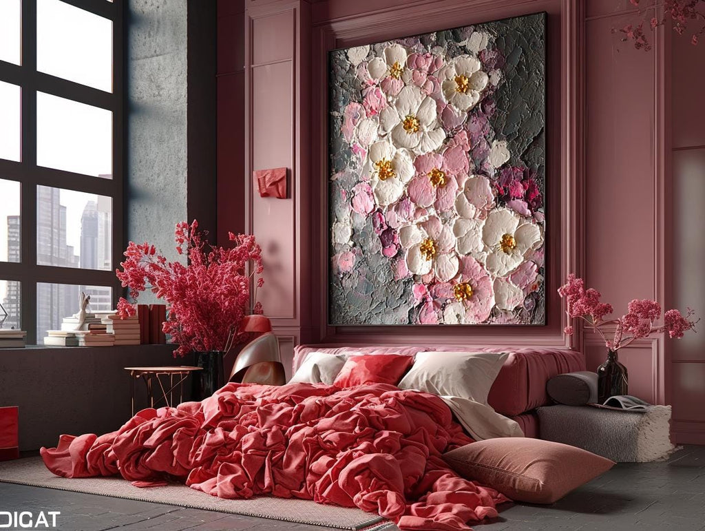 Large Orchid Oil Painting On Canvas, 3D Impasto Textured Floral Wall Art