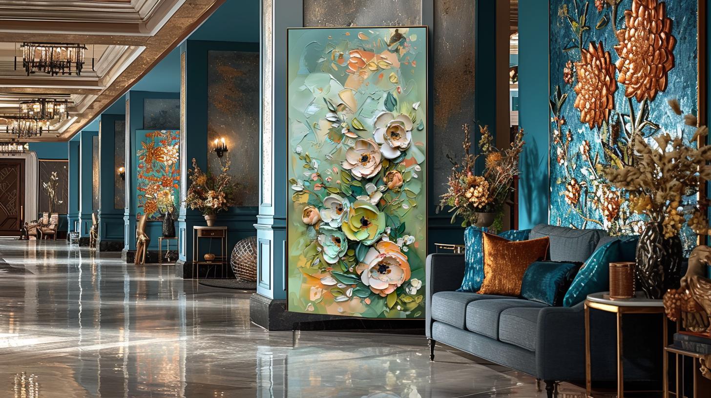Green Gold Floral Textured Wall Art, Abstract Impasto Painting