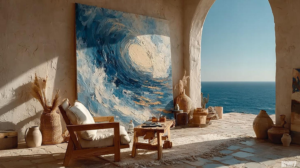 Large Textured Ocean Wave Painting, 3D Impasto Canvas Art