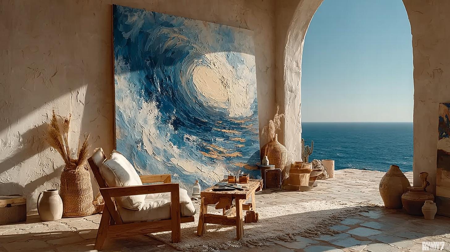 Large Textured Ocean Wave Painting, 3D Impasto Canvas Art