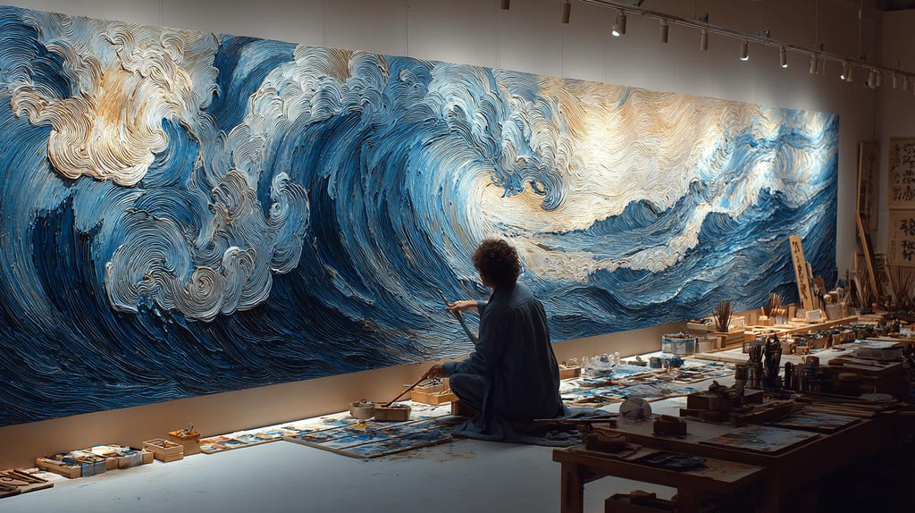 Large Textured Ocean Wave Painting, 3D Impasto Canvas Art