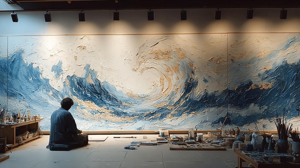 Large Textured Ocean Wave Painting, 3D Impasto Canvas Art