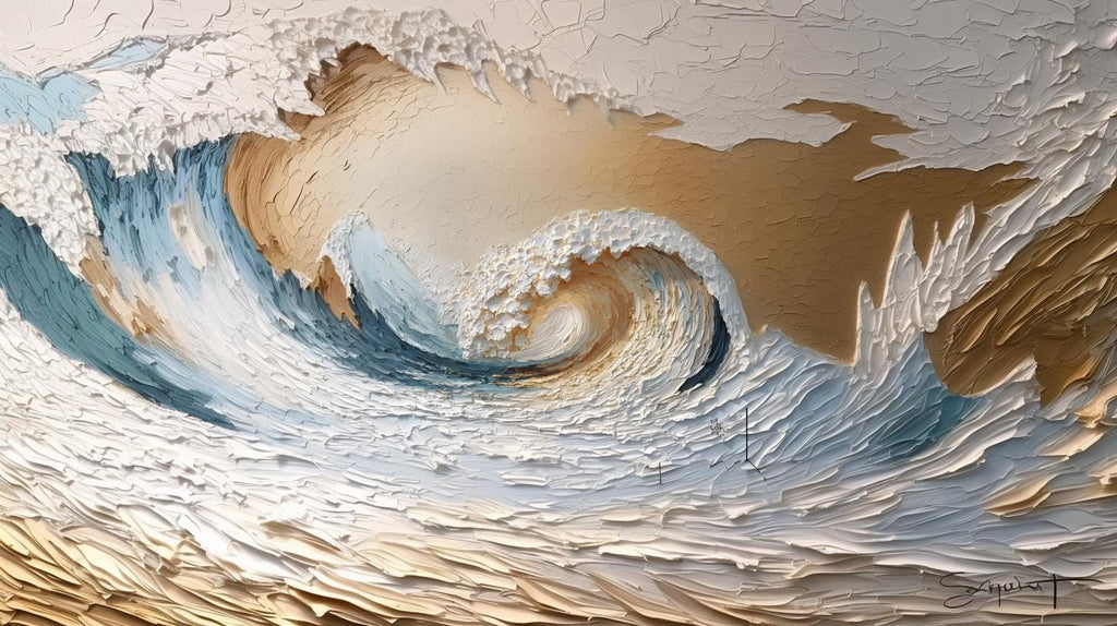 Large Textured Ocean Wave Painting, 3D Impasto Canvas Art