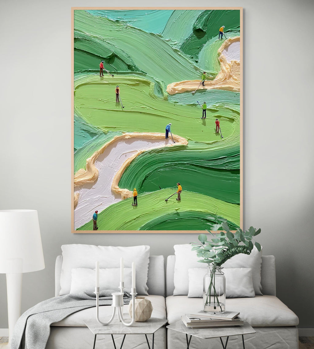 Green Golf Course Painting, Textured Abstract Canvas Art