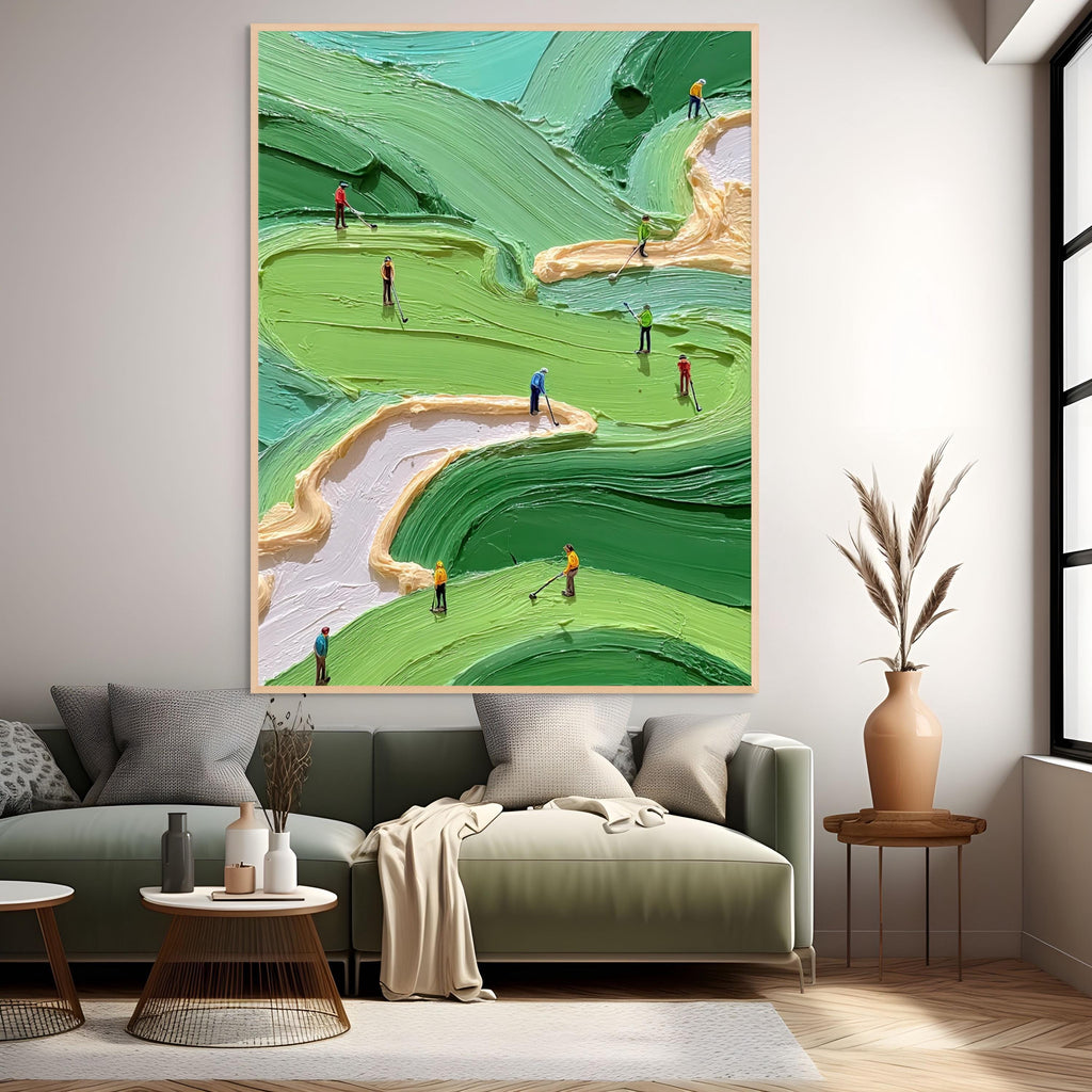 Green Golf Course Painting, Textured Abstract Canvas Art