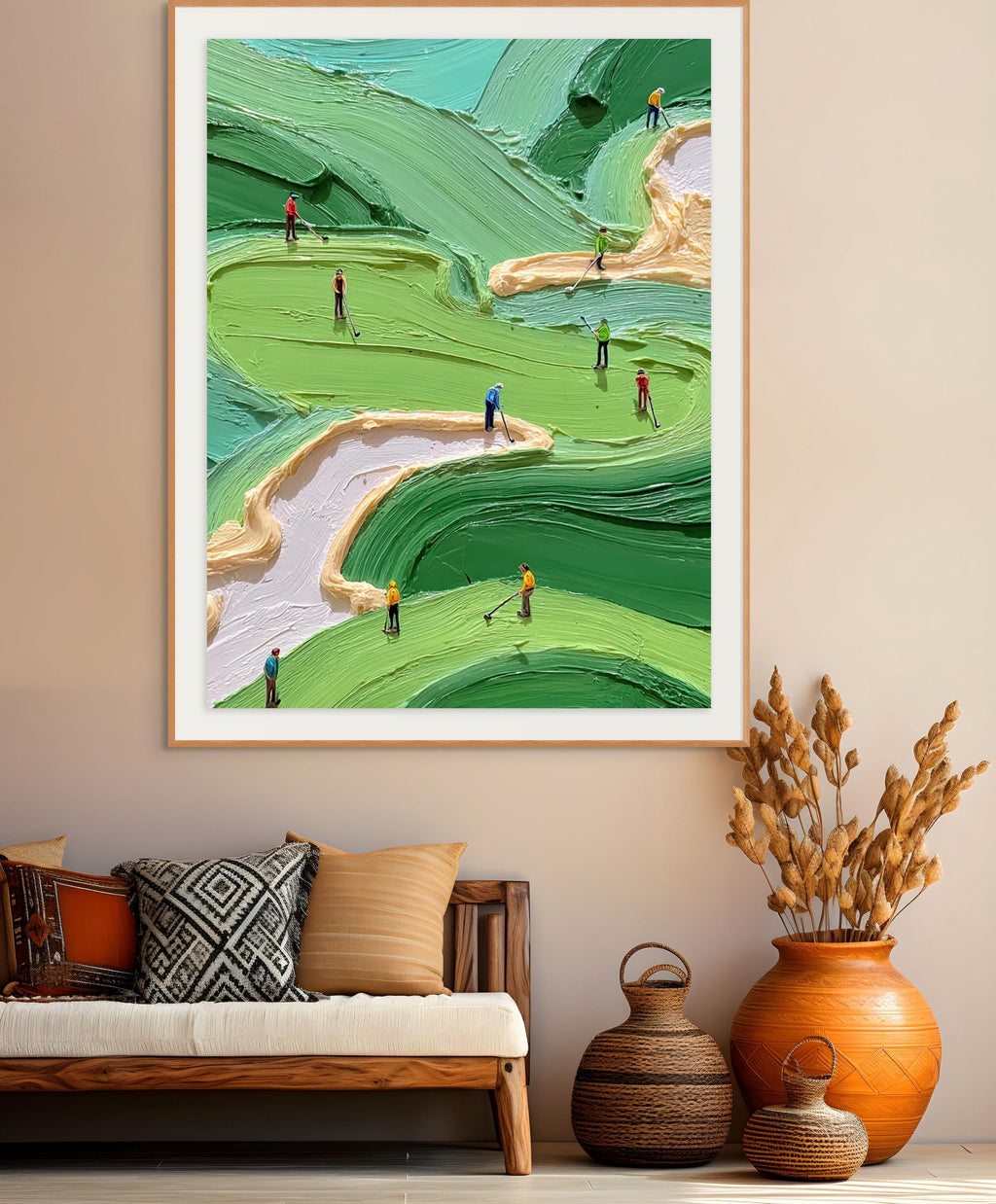 Green Golf Course Painting, Textured Abstract Canvas Art
