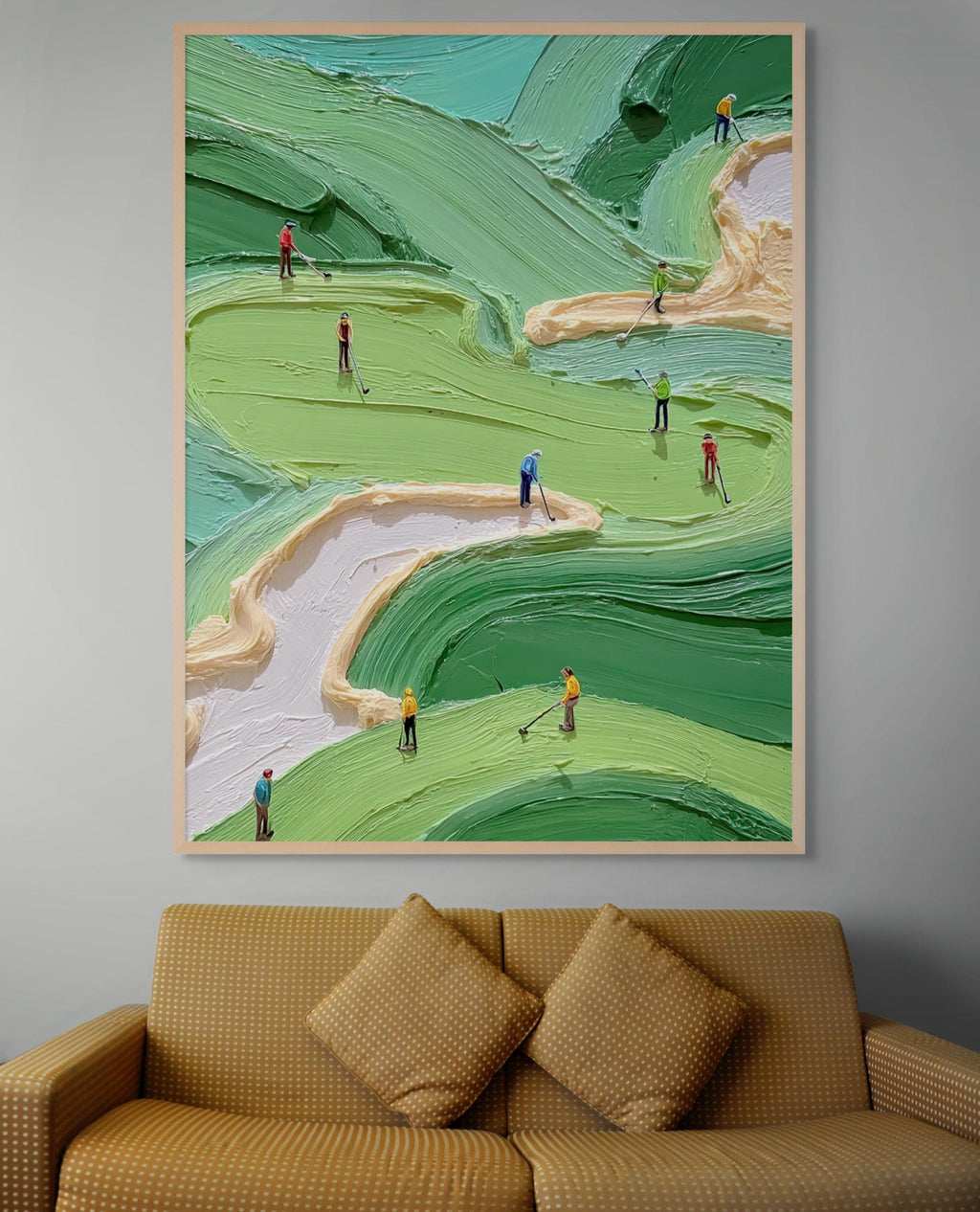 Green Golf Course Painting, Textured Abstract Canvas Art