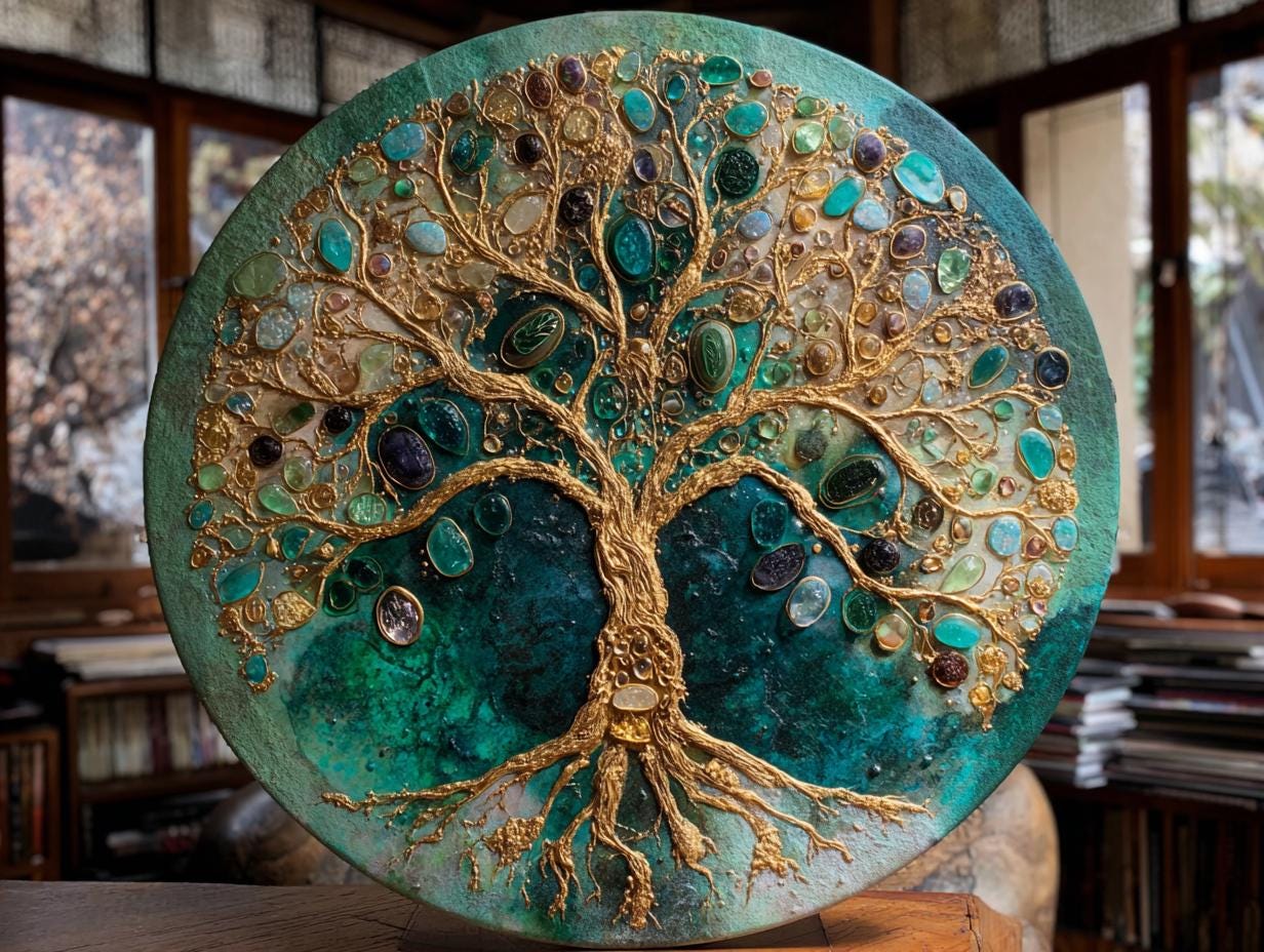 Large Round Resin Tree Canvas Art, Textured 3D Impasto, 50cms