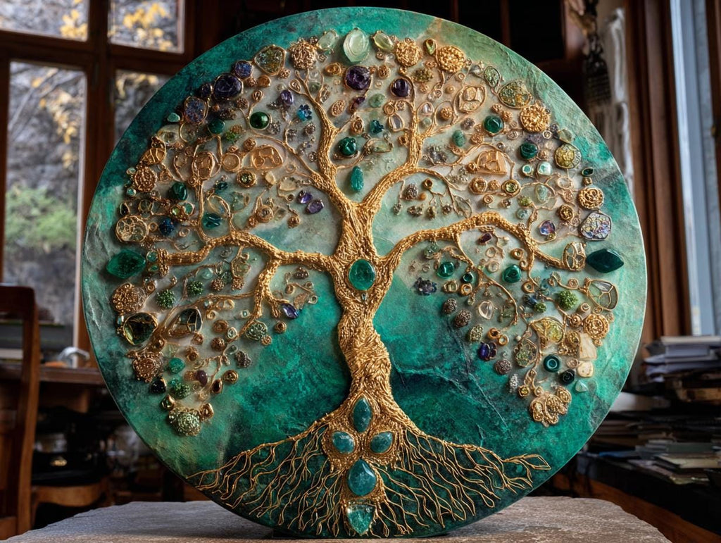 Large Round Resin Tree Canvas Art, Textured 3D Impasto, 50cms