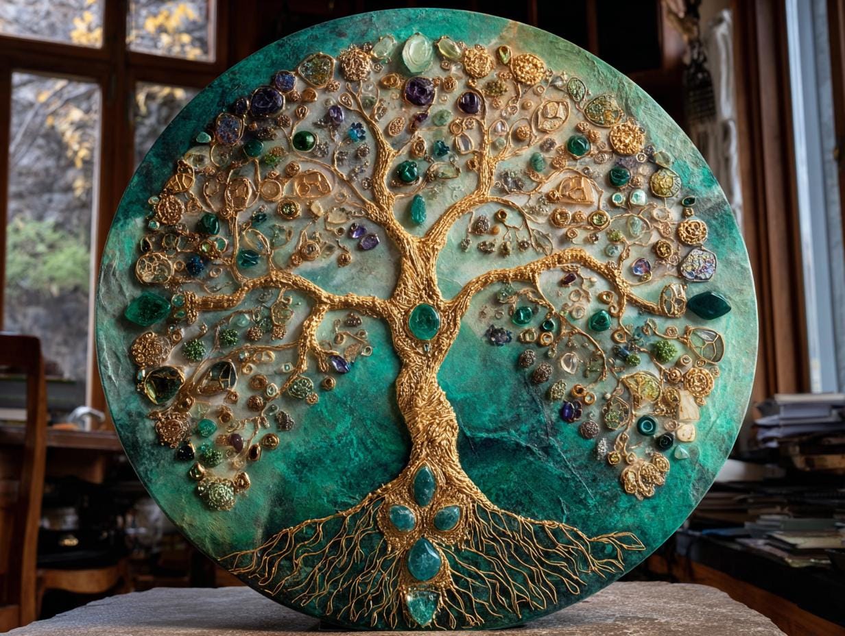Large Round Resin Tree Canvas Art, Textured 3D Impasto, 50cms