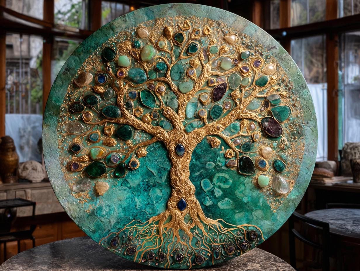 Large Round Resin Tree Canvas Art, Textured 3D Impasto, 50cms